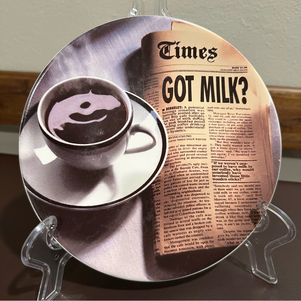 Vintage 1999 Got Milk? Times Newspaper & Coffee Ceramic Plate